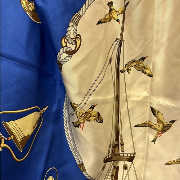 Rodier Paris Silk Scarf with Nautical Print in Blue and Green - Picture 6 of 15